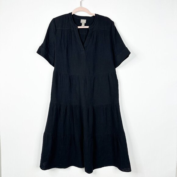 2/$30 Chico's Tiered Roll Gauze Midi Dress Black 8 #BAG2 - Picture 3 of 9
